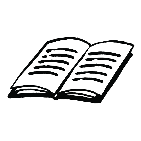 Icona di rubrica per La Falena: un libro aperto con le righe di testo tracciate a pennello