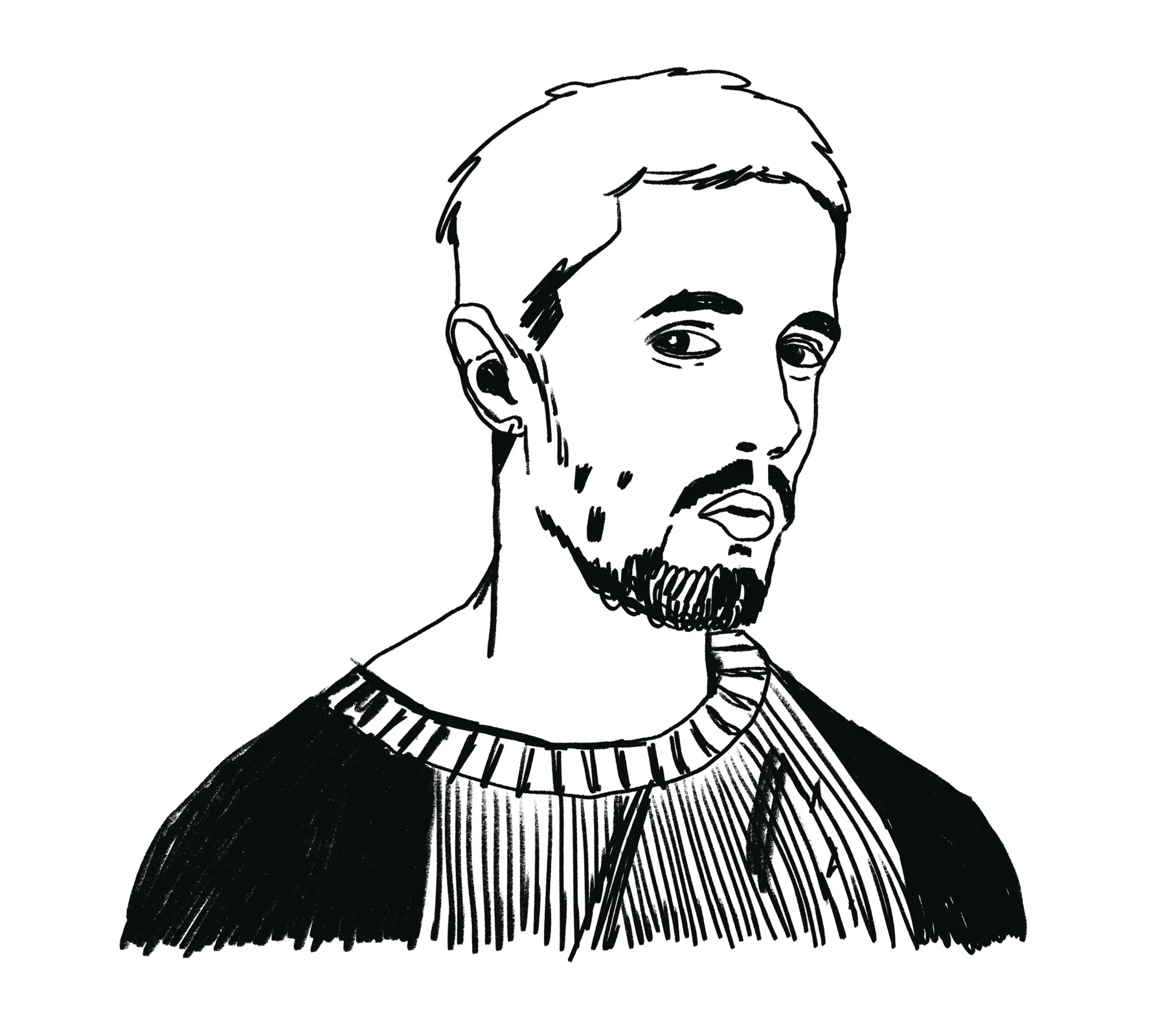 Ritratto a china di Marco D'Agostin illustrato per la rivista di critica teatrale La Falena