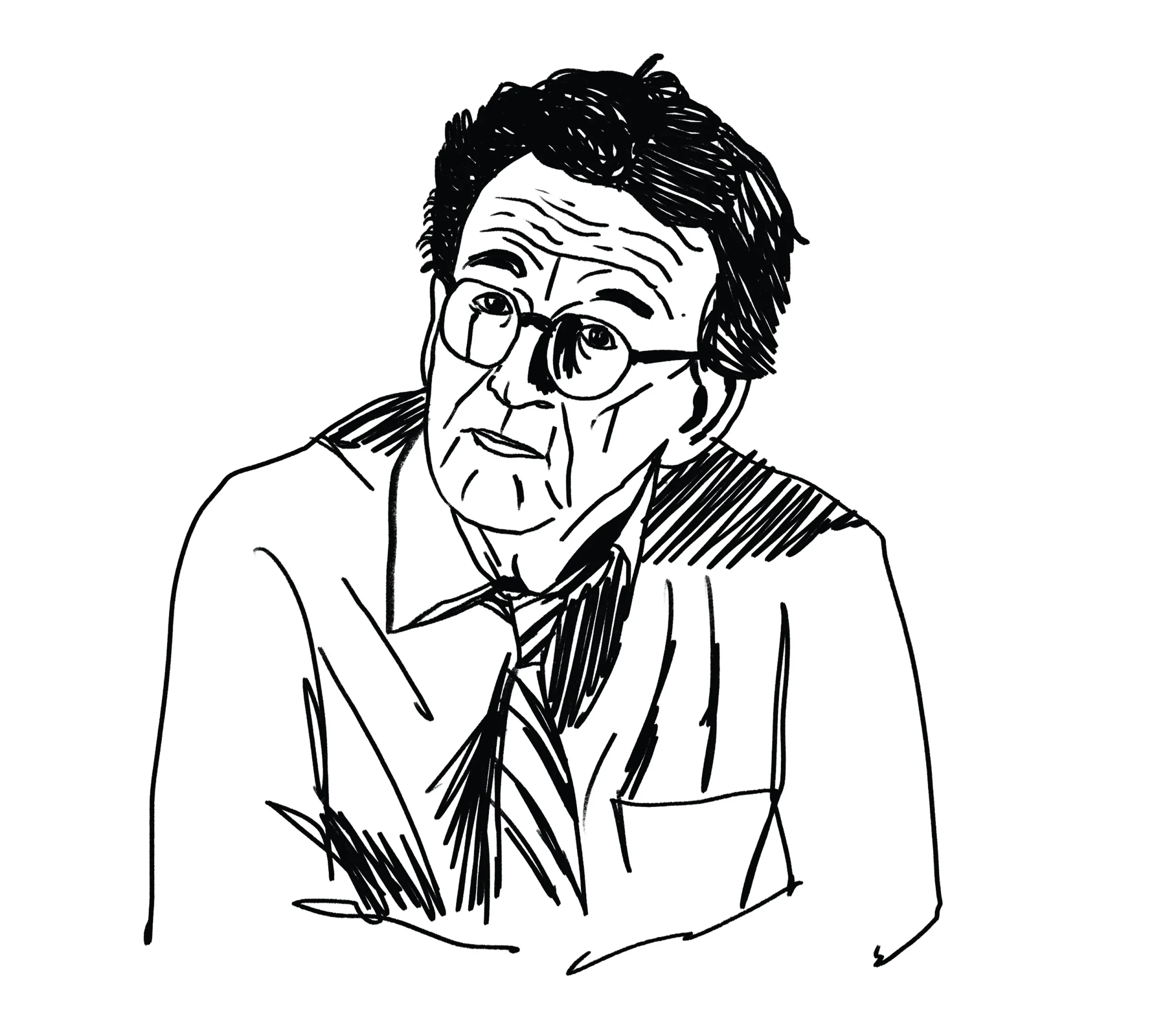 Ritratto a china di Massimo Paganelli illustrato per la rivista di critica teatrale La Falena