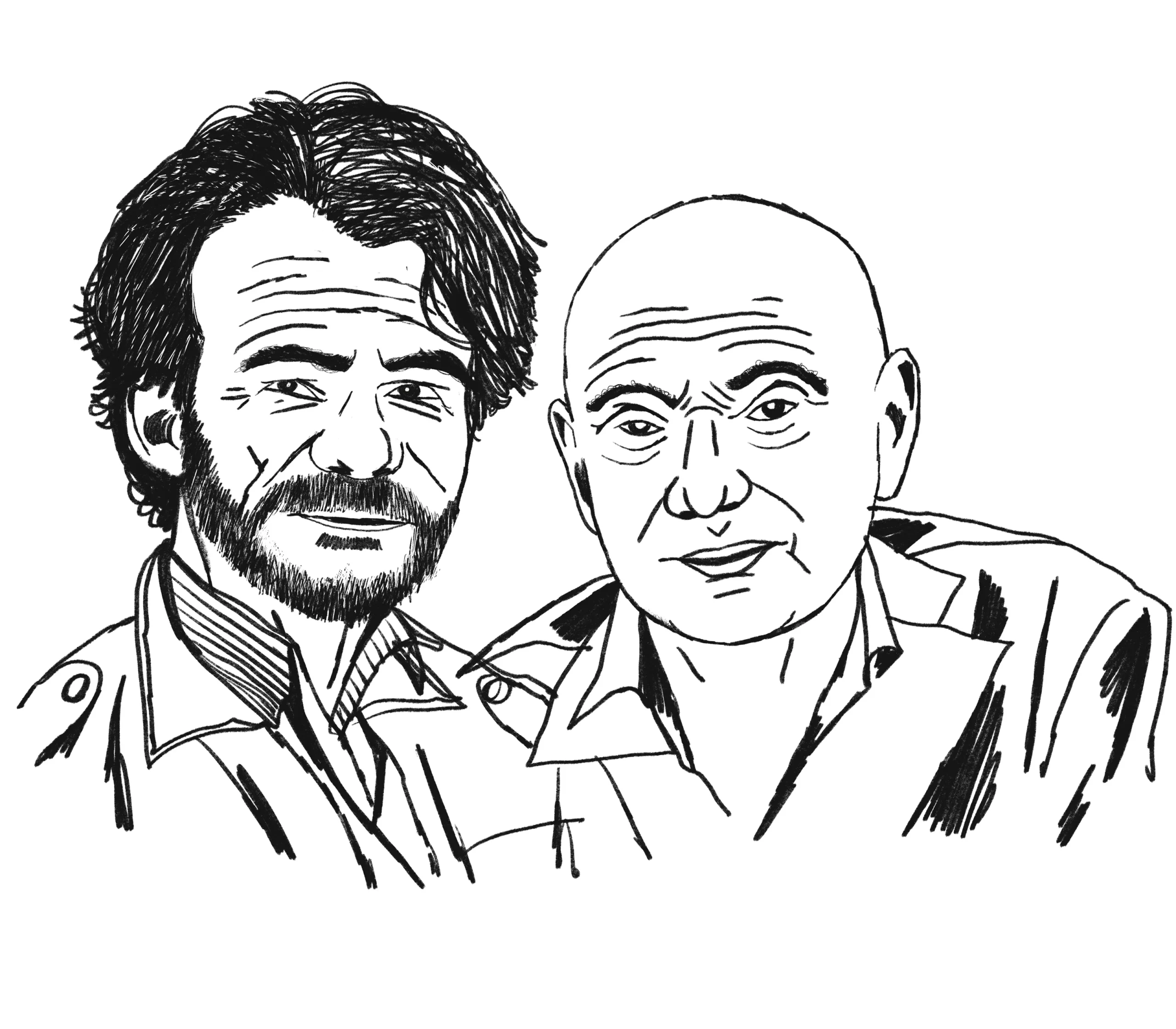 Ritratto a china di Enzo Vetrano e Stefano Randisi illustrato per la rivista di critica teatrale La Falena