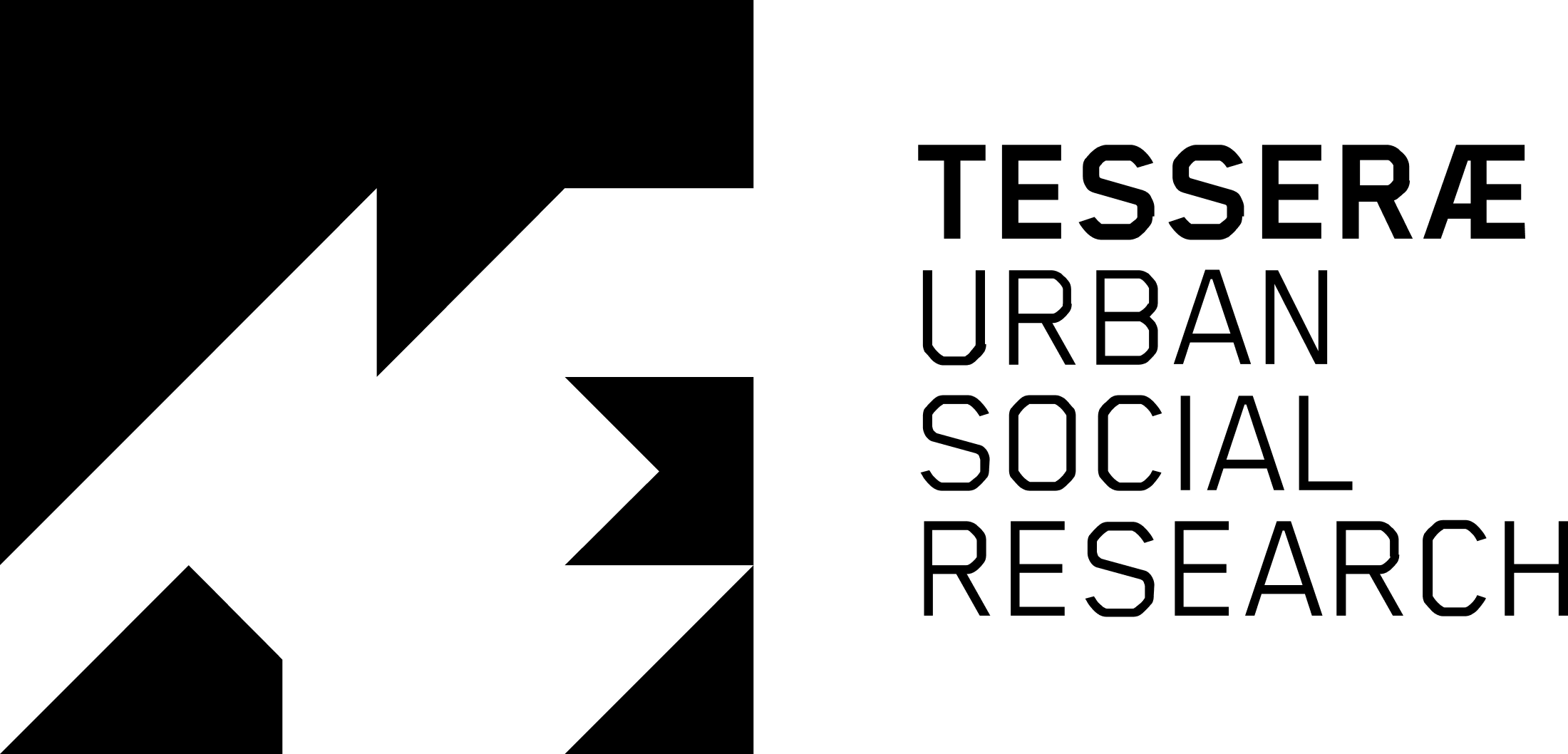 Logo di Tesseræ Urban Social Research: un segno geometrico nero fatto di tessere incastrate, accanto al nome su quattro righe