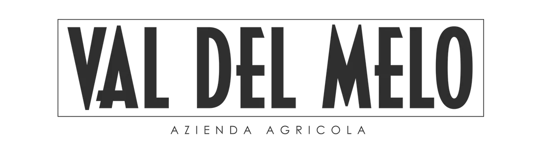 Logo di Val del Melo, azienda agricola: il nome in un carattere condensato dentro un rettangolo sottile, con la dicitura «Azienda agricola» sotto