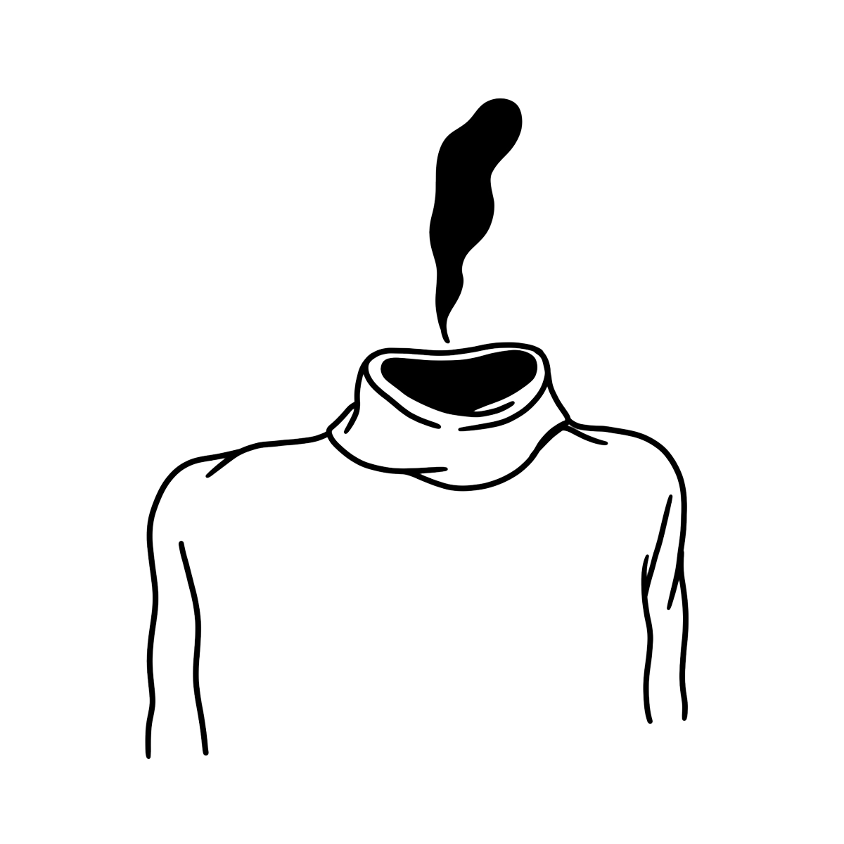 Illustrazione personale di Federico Mazzoleni, «mi fuma la testa»: un busto con il collo alto di un maglione da cui esce del fumo, al posto della testa